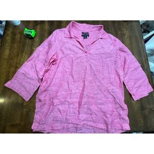 Tahari Linen Popover Top Women's Size Large  Button Accent Heather Red Lagenlook